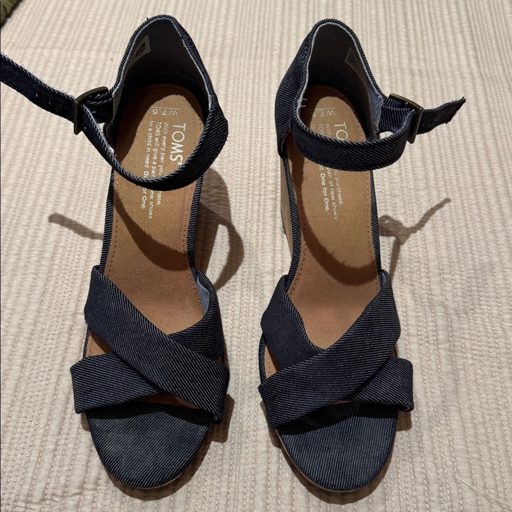 Toms Dark Blue Strappy Wedge Sandals